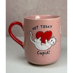 Pink “Not Today Cupid” Cat Mug | Valentine Coffee Tea Cup | Cute Gift